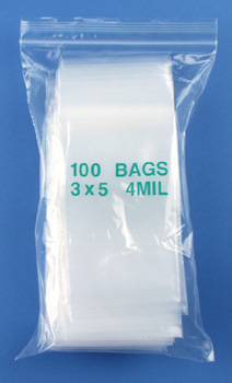 3x5 4mil clear zipper bags, pack of 100