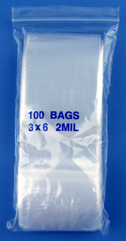 3x6 2mil clear zipper bags, pack of 100
