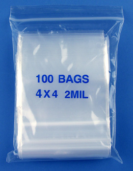 4x4 2mil clear zipper bags, pack of 100