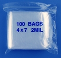 4x7 2mil clear zipper bags, pack of 100