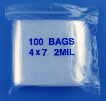4x7 2mil clear zipper bags, pack of 100
