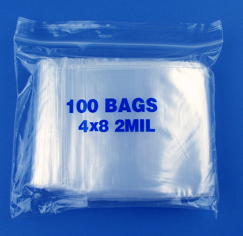 4x8 2mil clear zipper bags, pack of 100