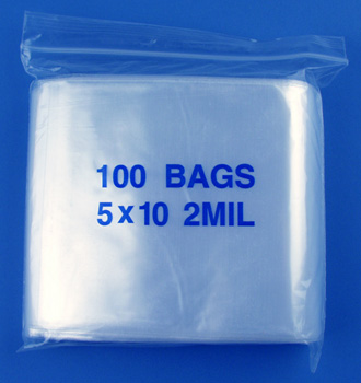 5x10 2mil clear zipper bags, pack of 100
