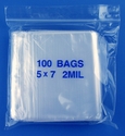 5x7 2mil clear zipper bags, pack of 100