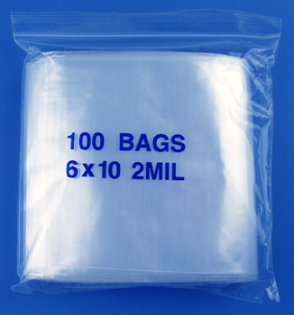 6x10 2mil clear zipper bags, pack of 100