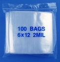 6x12 2mil clear zipper bags, pack of 100