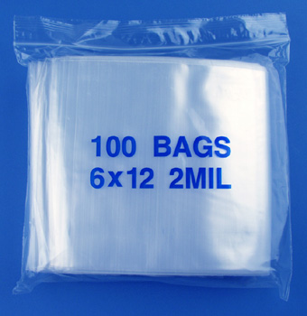 6x12 2mil clear zipper bags, pack of 100