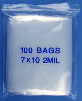 7x10 2mil clear zipper bags, pack of 100