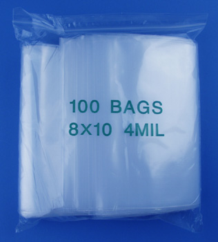 8x10 4mil clear zipper bags, pack of 100