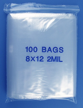 8x12 2mil clear zipper bags, pack of 100