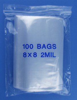 8x8 2mil clear zipper bags, pack of 100