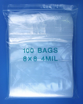 8x8 4mil clear zipper bags, pack of 100
