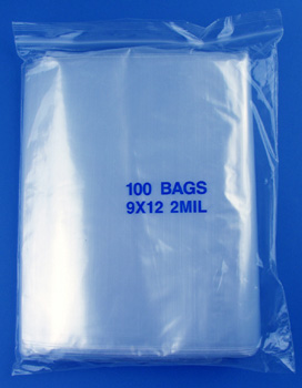 9x12 2mil clear zipper bags, pack of 100