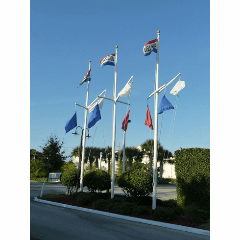 20ft (1) Piece Nautical Single Mast With Yardarm & Gaff Fiberglass Flagpole