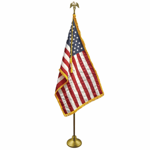 7ft  U.S. 3'x5' Nylon Fringed Indoor/Parade Flag Set