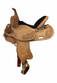 14" - 17" Billy Cook BW Roughout Floral Barrel Saddle 1935