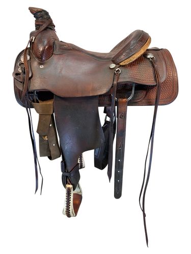 HOLD 2025/10/27e  14.5Inch Used Dee Pickett Roping Saddle 59 375