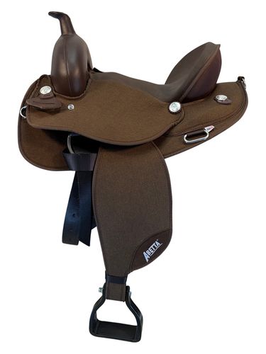 SOLD 2026/02/23 14 Inch Used Abetta Original Round Skirt Cordura Trail Saddle Wide Tree 20501