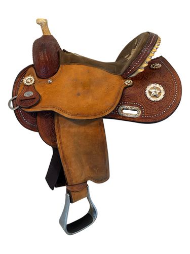 SOLD 2026/01/18   14 Inch Used Circle Y Lisa Lockhart Fast and Furious Barrel Saddle Wide Flex Tree 1544