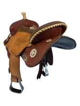 SOLD 2026/01/18   14 Inch Used Circle Y Lisa Lockhart Fast and Furious Barrel Saddle Wide Flex Tree 1544