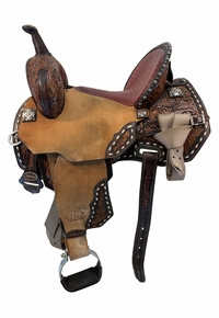 14 Inch Used Circle Y MJ Gold Buckle Cash Barrel Saddle Medium Tree mj60