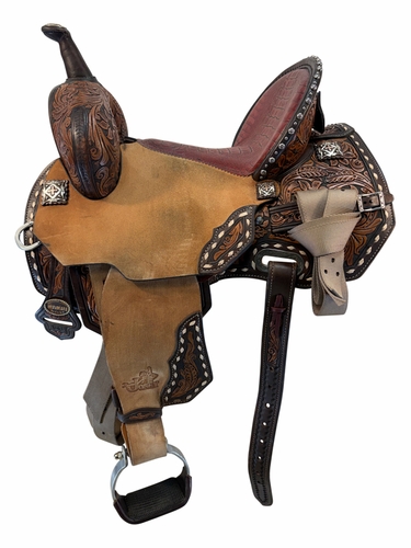 14 Inch Used Circle Y MJ Gold Buckle Cash Barrel Saddle Medium Tree mj60