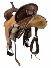 14 Inch Used Circle Y MJ Gold Buckle Cash Barrel Saddle Medium Tree mj60