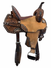 14 Inch Used Circle Y MJ Gold Buckle Cash Barrel Saddle Medium Tree mj60