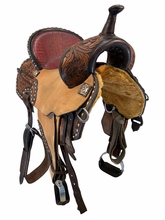 14 Inch Used Circle Y MJ Gold Buckle Cash Barrel Saddle Medium Tree mj60