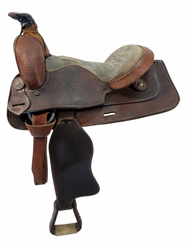 14 Inch Used Custom Roping Saddle Medium Tree 1097