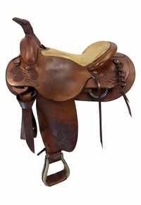 15.5Inch Used B Leibold Ranch Roping Saddle Medium Tree 2843