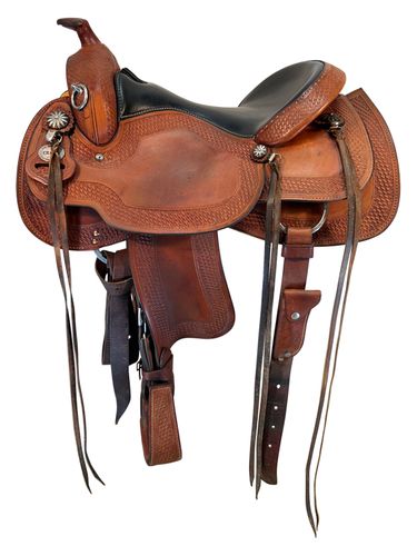 SOLD 2025/09/04 15.5Inch Used Crates Tooled Reining Saddle 4521