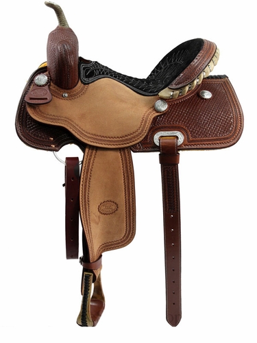 14" - 16" Billy Cook Half Breed Waffle Tooled Barrel Saddle 1907