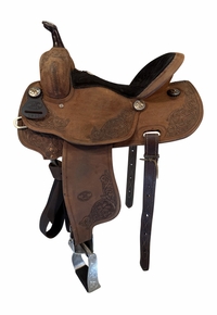 15 Inch Used Billy Cook Roughout Floral Barrel Saddle Wide Tree 1935