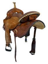 SOLD 2026/01/30j  15 Inch Used Circle Y MJ Ultimate Revolution Barrel Saddle Wide Flex Tree 1185