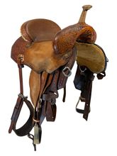 SOLD 2026/01/30j  15 Inch Used Circle Y MJ Ultimate Revolution Barrel Saddle Wide Flex Tree 1185