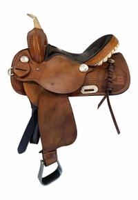 15 Inch Used Rocking R Barrel Saddle Wide Tree