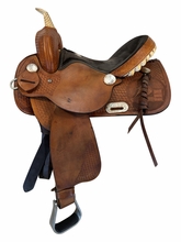 15 Inch Used Rocking R Barrel Saddle Wide Tree