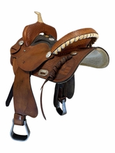 15 Inch Used Rocking R Barrel Saddle Wide Tree