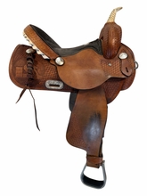 15 Inch Used Rocking R Barrel Saddle Wide Tree