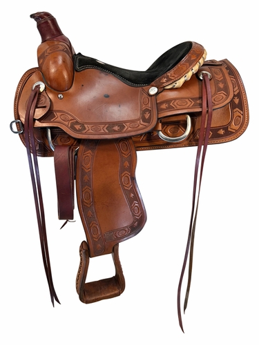 15 Inch Used Rocking R Roping Saddle Wide Tree