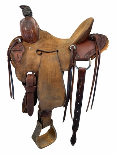 SOLD 2026/08/10 15 Inch Used Teskey Roping Saddle Wide Tree