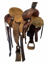 SOLD 2026/08/10 15 Inch Used Teskey Roping Saddle Wide Tree