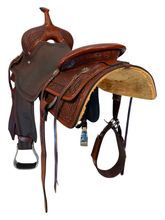 16 Inch Used Billy Cook 1/2 Breed Crazy Stamp Cutting Saddle Wide Tree 4003