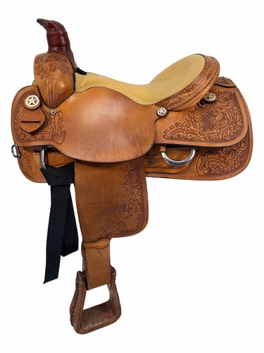 SOLD 2026/08/09 16 Inch Used Rocking R Roping Saddle Wide Tree 256T