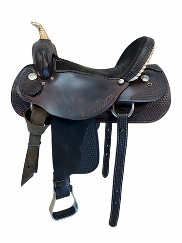17 Inch Used Black Sterling Fresians Trail Saddle Extra Wide Tree 350