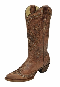 9B Women's Corral Cognac/ Sand Glitter Inlay Boots A2948 ZDS