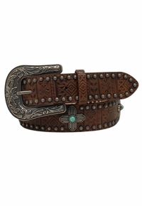 Angel Ranch Ladies Aztec Brown Cross Concho Belt D140001002