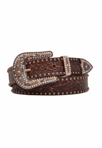Angel Ranch Ladies Floral Studded Brown Belt DA1034