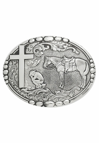 Antique Silver - Cowboy Praying Belt Buckle C15104